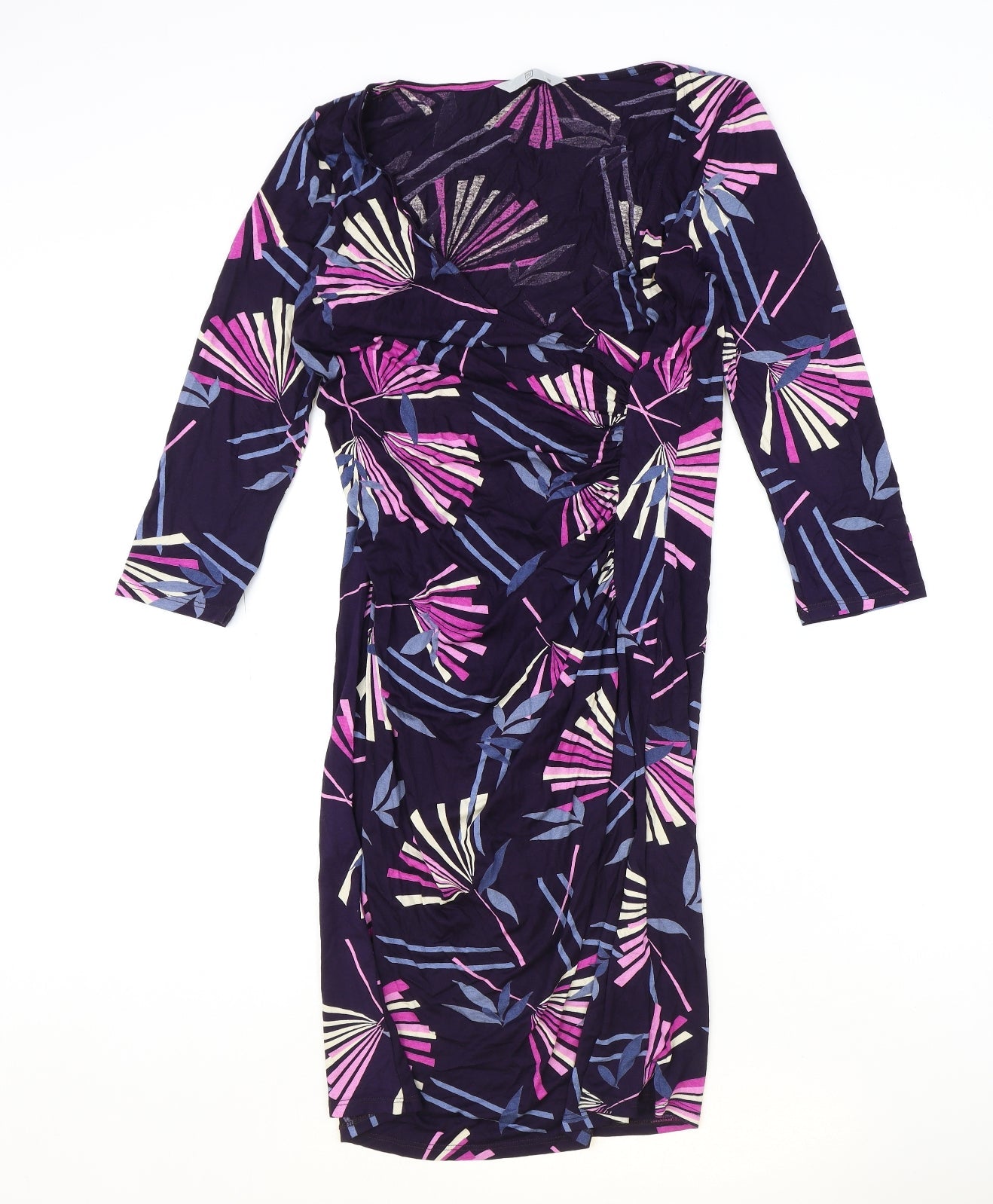 TU Womens Purple Geometric Viscose A-Line Size 12 V-Neck Pullover