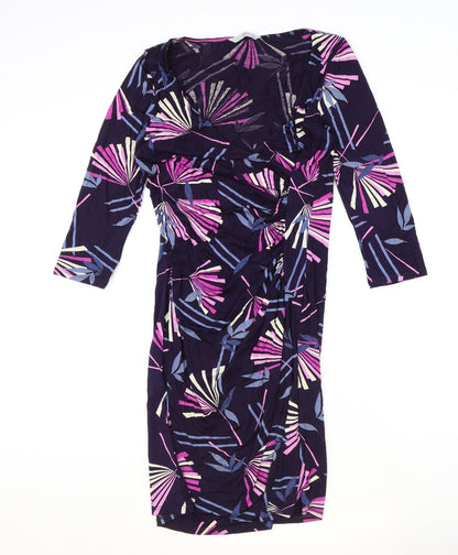 TU Womens Purple Geometric Viscose A-Line Size 12 V-Neck Pullover