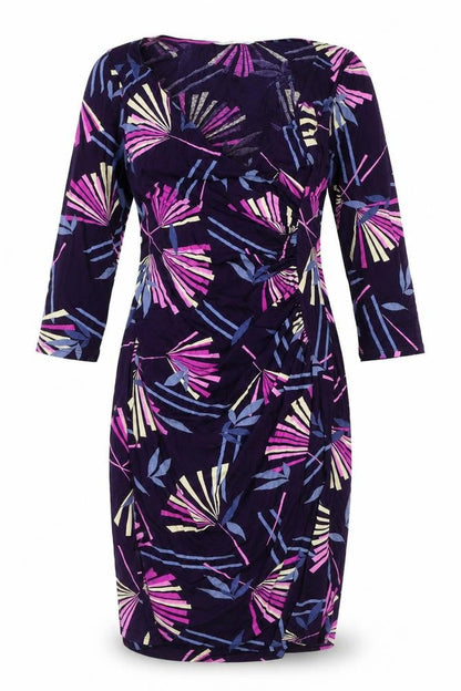 TU Womens Purple Geometric Viscose A-Line Size 12 V-Neck Pullover