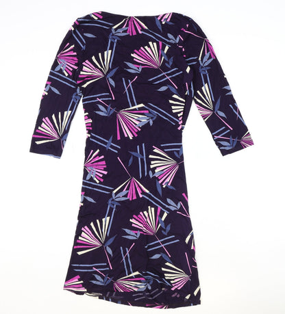 TU Womens Purple Geometric Viscose A-Line Size 12 V-Neck Pullover