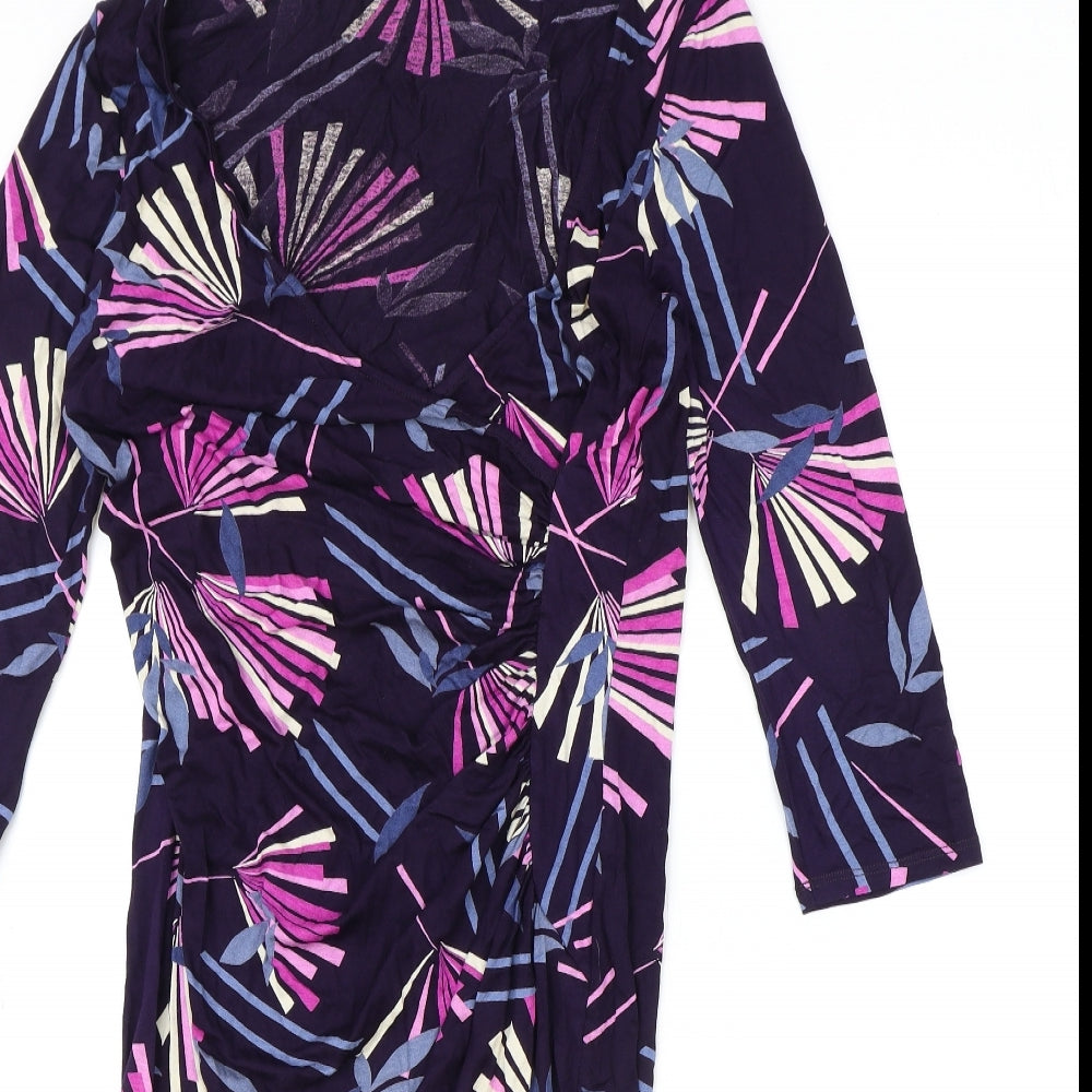 TU Womens Purple Geometric Viscose A-Line Size 12 V-Neck Pullover