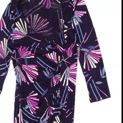 TU Womens Purple Geometric Viscose A-Line Size 12 V-Neck Pullover