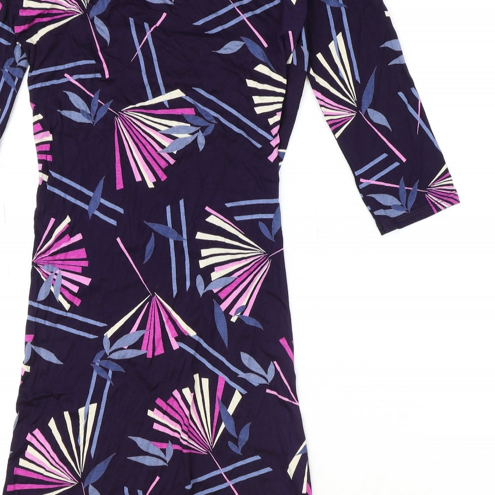 TU Womens Purple Geometric Viscose A-Line Size 12 V-Neck Pullover