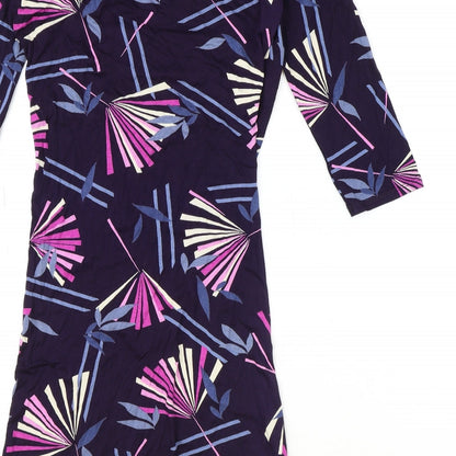 TU Womens Purple Geometric Viscose A-Line Size 12 V-Neck Pullover