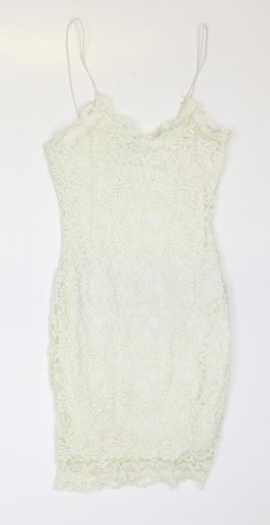 Missguided Womens Ivory Polyester Pencil Dress Size 6 V-Neck Pullover