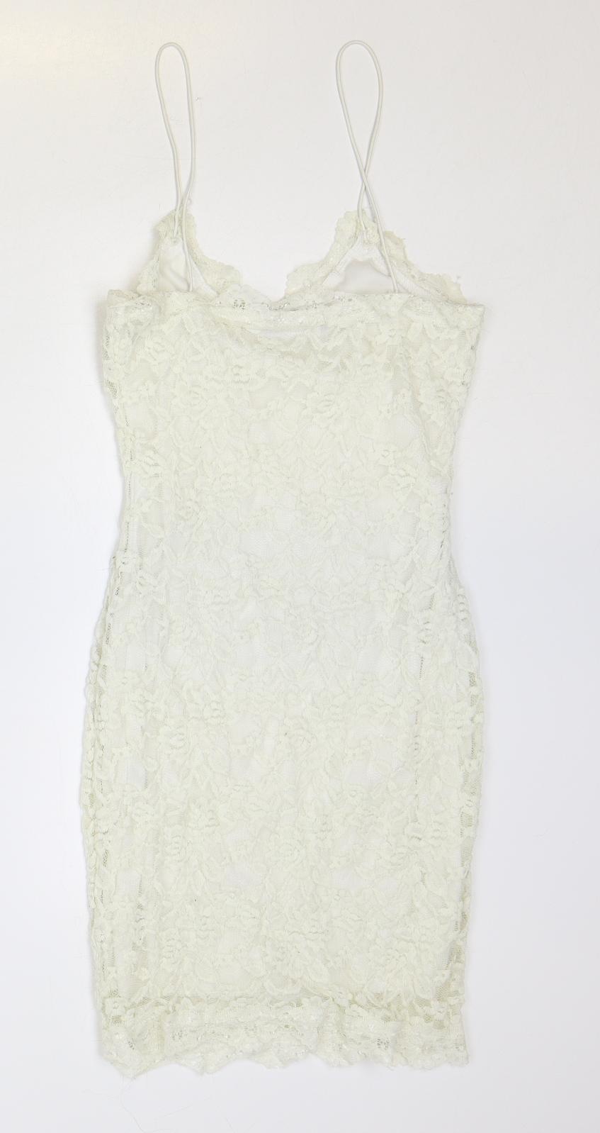 Missguided Womens Ivory Polyester Pencil Dress Size 6 V-Neck Pullover