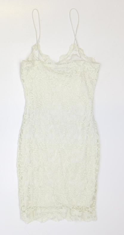 Missguided Womens Ivory Polyester Pencil Dress Size 6 V-Neck Pullover