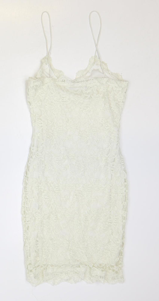 Missguided Womens Ivory Polyester Pencil Dress Size 6 V-Neck Pullover