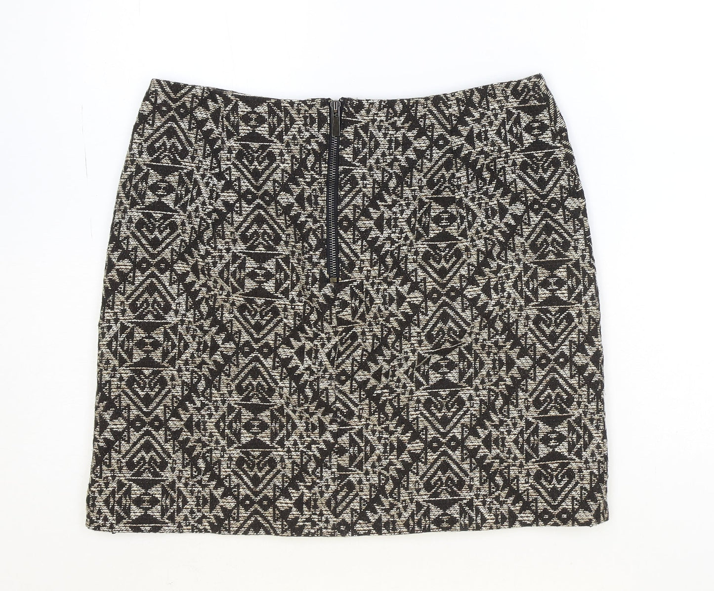Marks and Spencer Womens Brown Geometric Cotton Straight & Pencil Skirt Size 10 Zip
