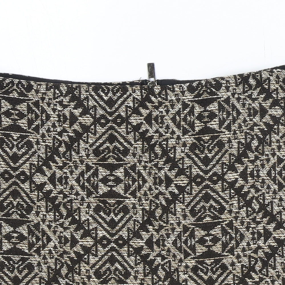 Marks and Spencer Womens Brown Geometric Cotton Straight & Pencil Skirt Size 10 Zip