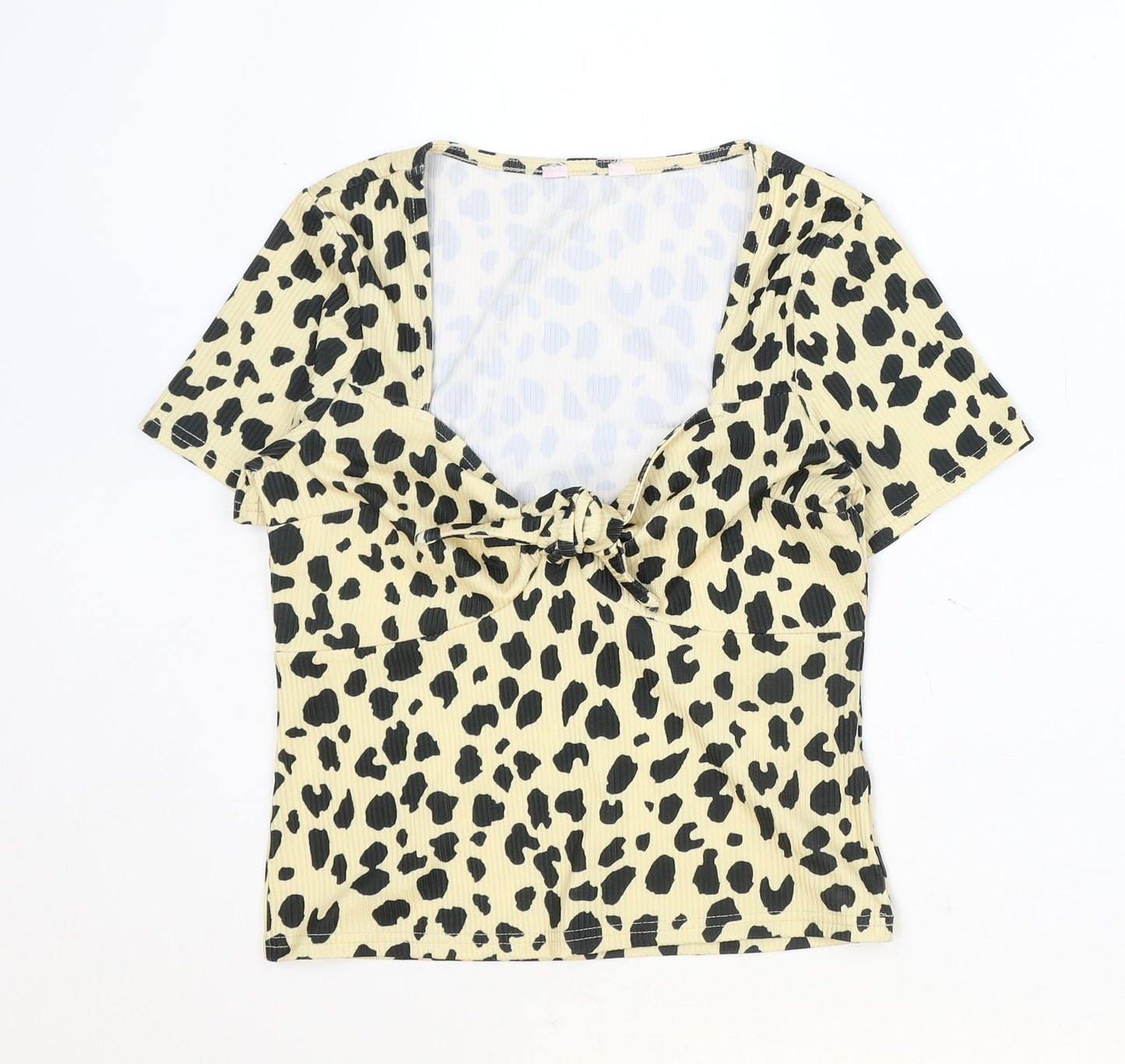 Miss Selfridge Womens Beige Animal Print Polyester Basic T-Shirt Size 8 V-Neck