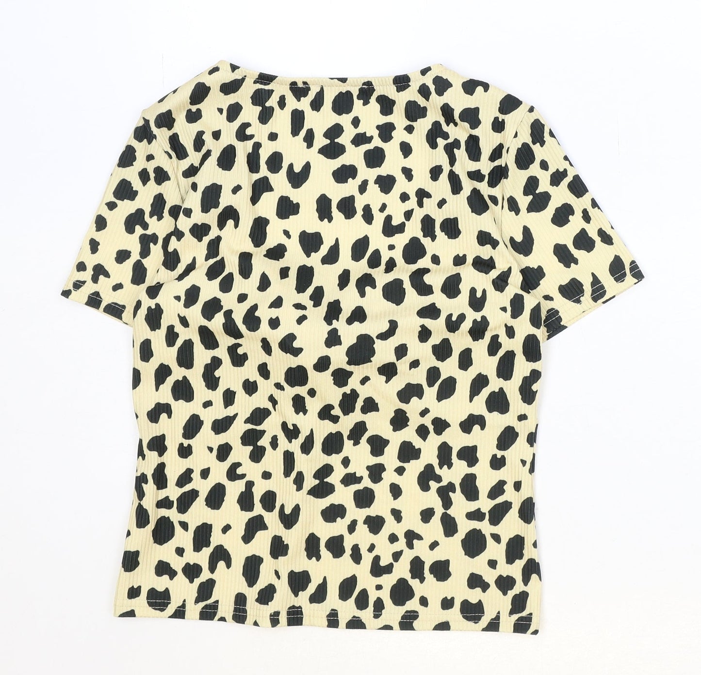 Miss Selfridge Womens Beige Animal Print Polyester Basic T-Shirt Size 8 V-Neck