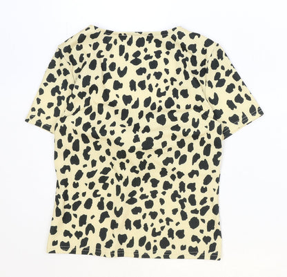 Miss Selfridge Womens Beige Animal Print Polyester Basic T-Shirt Size 8 V-Neck