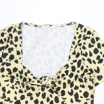 Miss Selfridge Womens Beige Animal Print Polyester Basic T-Shirt Size 8 V-Neck