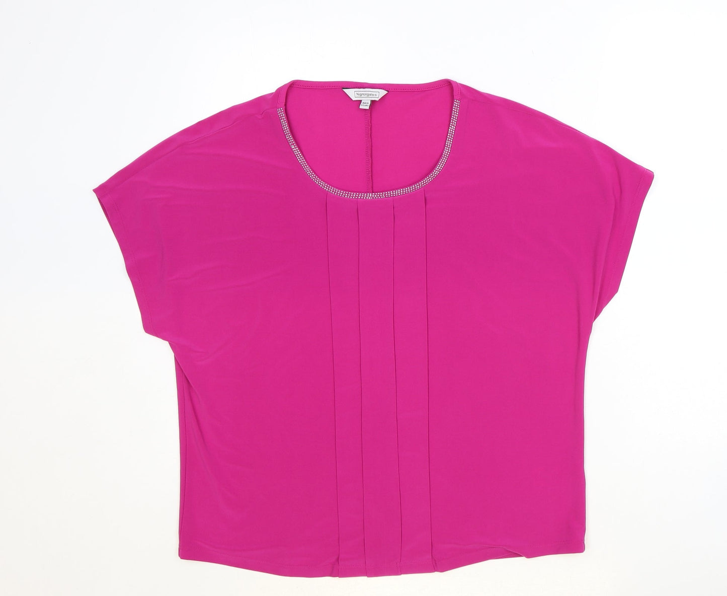 Nightingales Womens Pink Polyester Basic Blouse Size 14 Round Neck