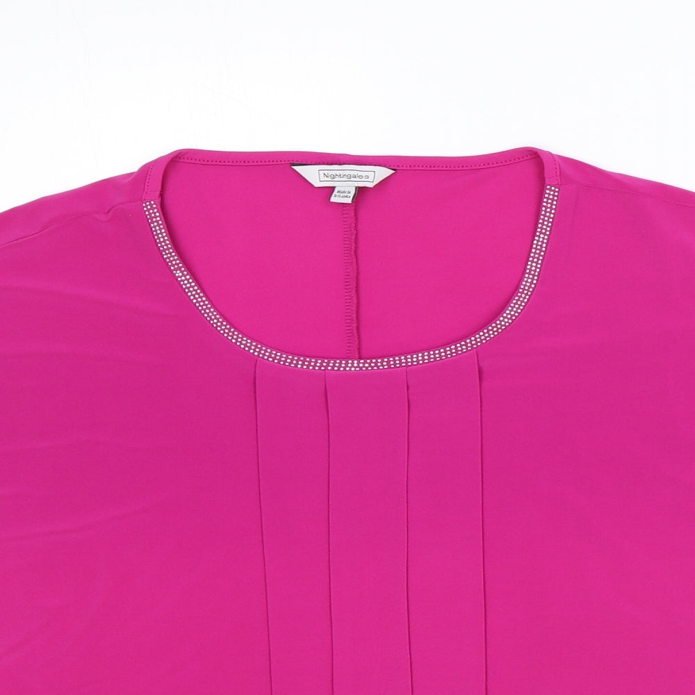 Nightingales Womens Pink Polyester Basic Blouse Size 14 Round Neck