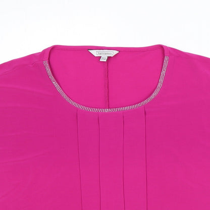 Nightingales Womens Pink Polyester Basic Blouse Size 14 Round Neck