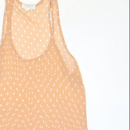 FOREVER 21 Womens Pink Polka Dot Polyester Basic Tank Size S Scoop Neck