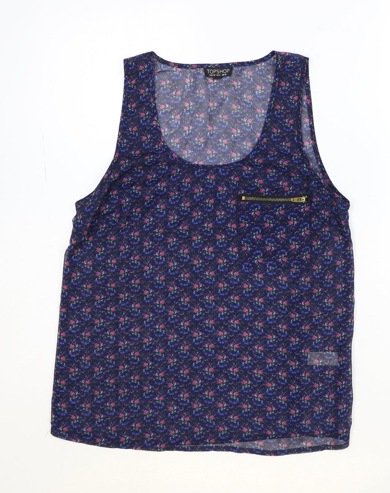 Womens UK Size 10 Topshop Blue Basic Tank
