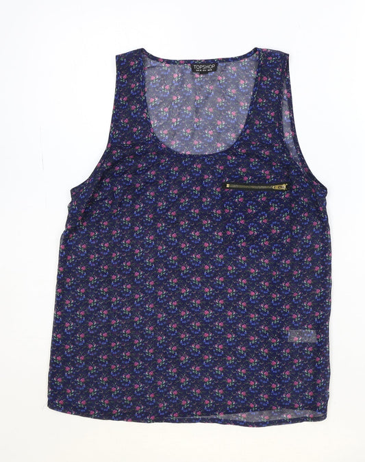 Womens UK Size 10 Topshop Blue Basic Tank