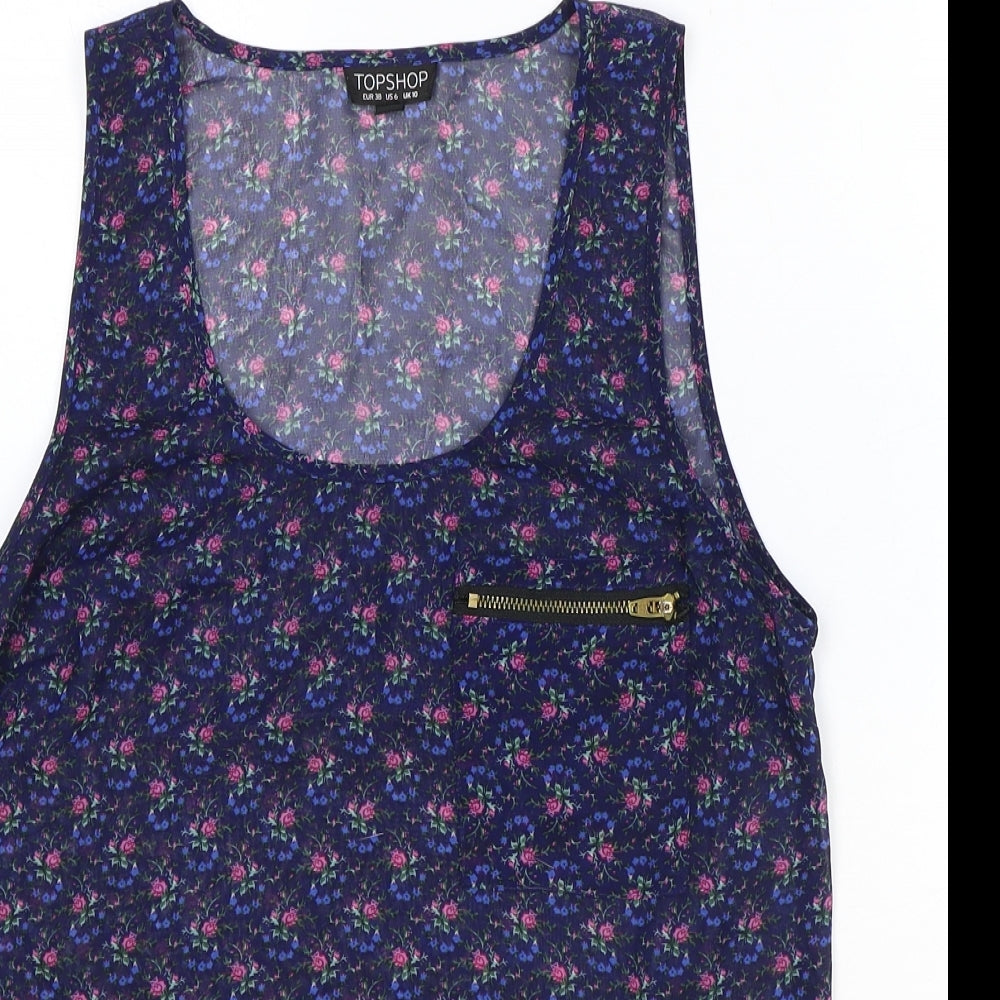 Womens UK Size 10 Topshop Blue Basic Tank