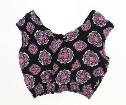 Paprika Womens Black Geometric Viscose Cropped Tank Size L V-Neck