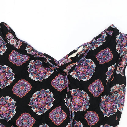 Paprika Womens Black Geometric Viscose Cropped Tank Size L V-Neck