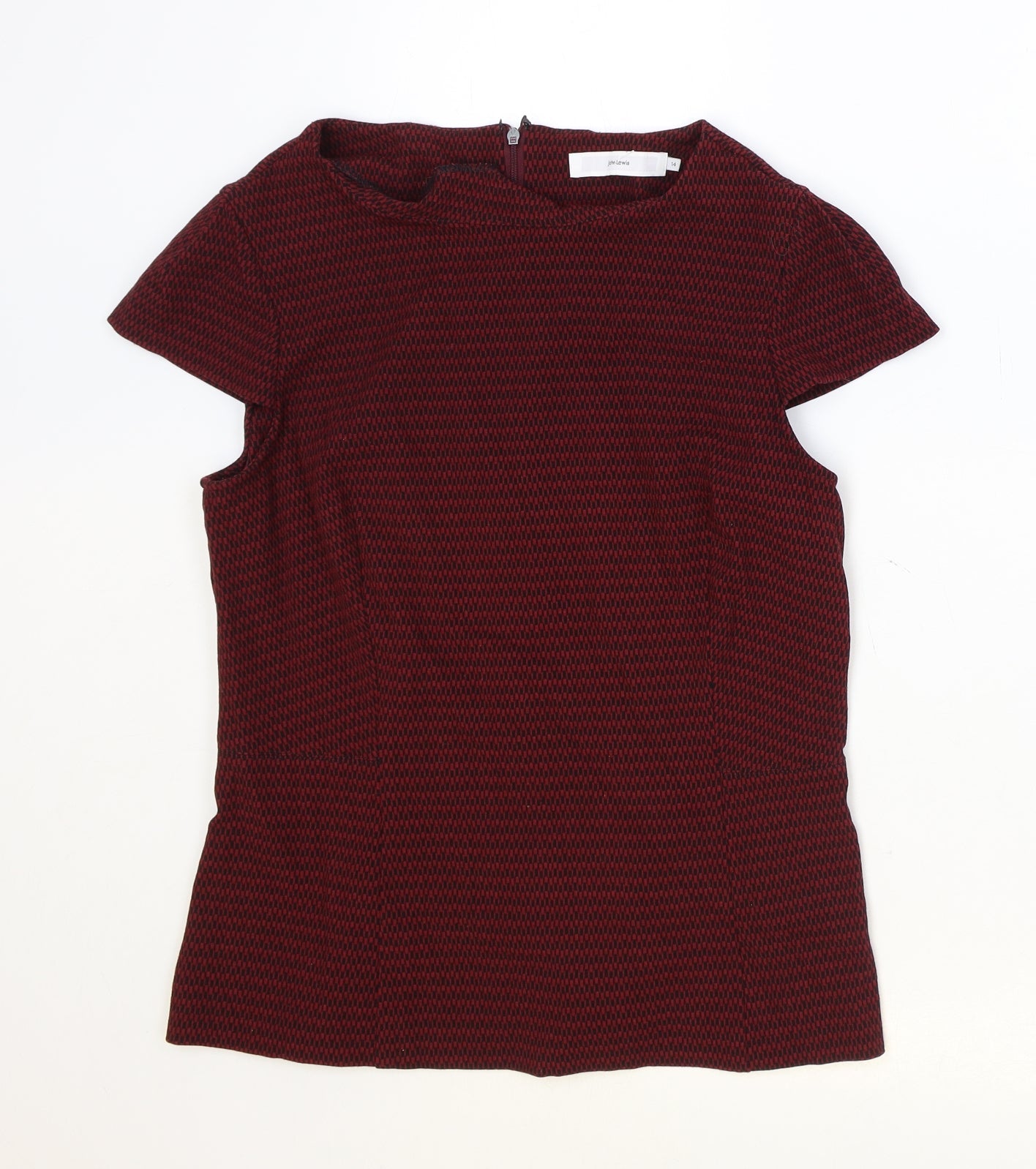 John Lewis Womens Red Geometric Polyester Basic Blouse Size 14 Boat Neck