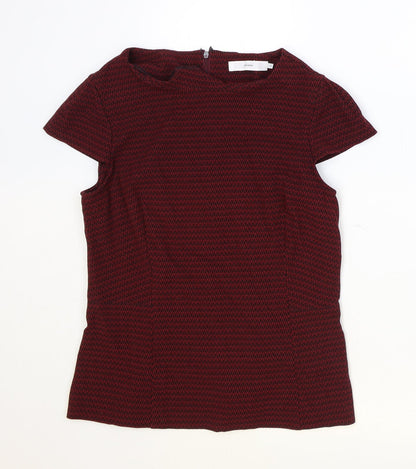 John Lewis Womens Red Geometric Polyester Basic Blouse Size 14 Boat Neck