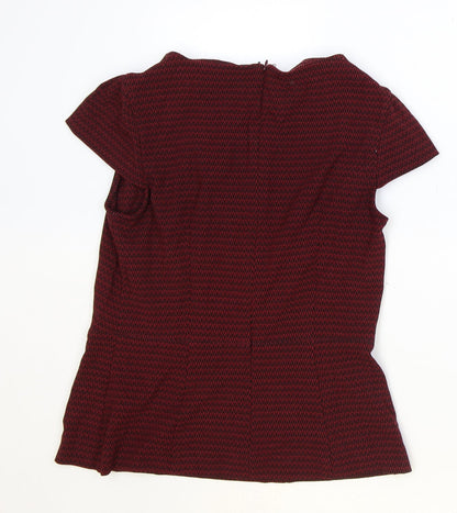John Lewis Womens Red Geometric Polyester Basic Blouse Size 14 Boat Neck