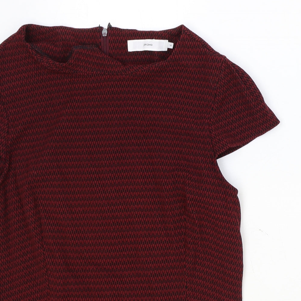 John Lewis Womens Red Geometric Polyester Basic Blouse Size 14 Boat Neck