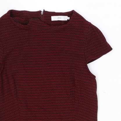 John Lewis Womens Red Geometric Polyester Basic Blouse Size 14 Boat Neck