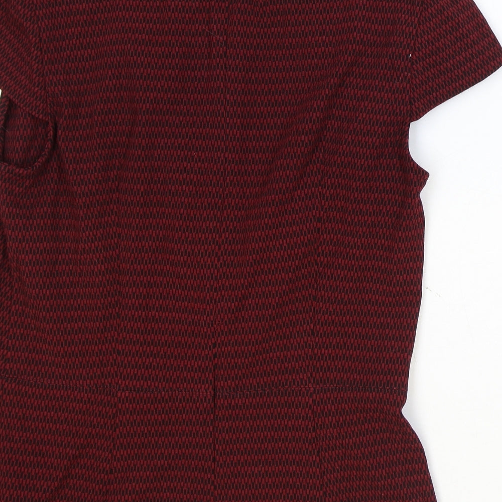 John Lewis Womens Red Geometric Polyester Basic Blouse Size 14 Boat Neck