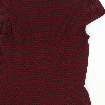 John Lewis Womens Red Geometric Polyester Basic Blouse Size 14 Boat Neck