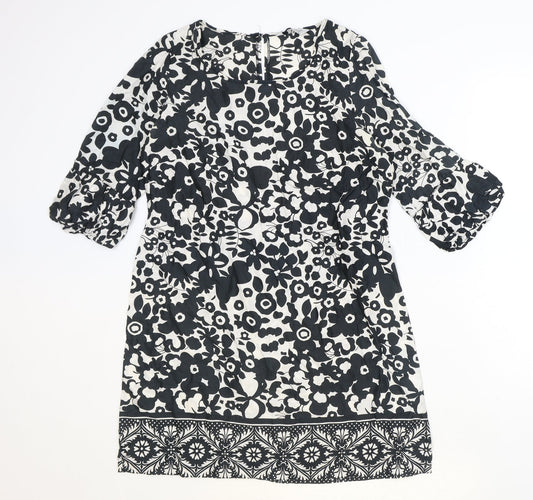 Atmosphere Womens Black Floral 100% Cotton A-Line Size 12 Scoop Neck Button