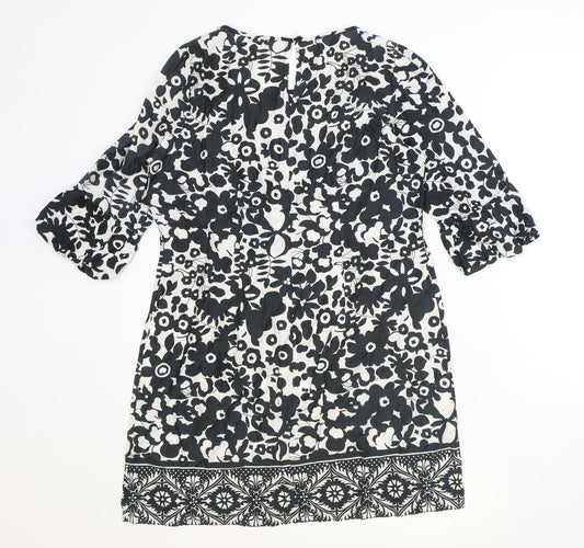 Atmosphere Womens Black Floral 100% Cotton A-Line Size 12 Scoop Neck Button