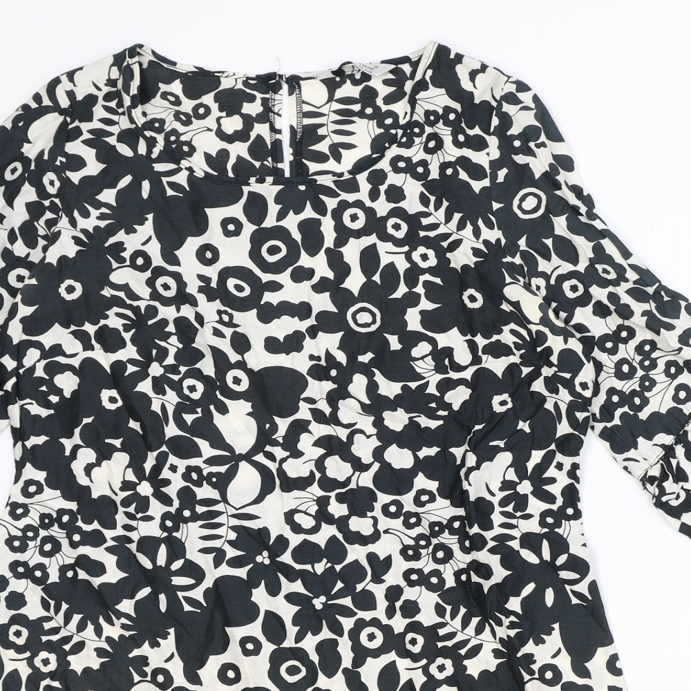 Atmosphere Womens Black Floral 100% Cotton A-Line Size 12 Scoop Neck Button