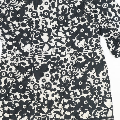 Atmosphere Womens Black Floral 100% Cotton A-Line Size 12 Scoop Neck Button