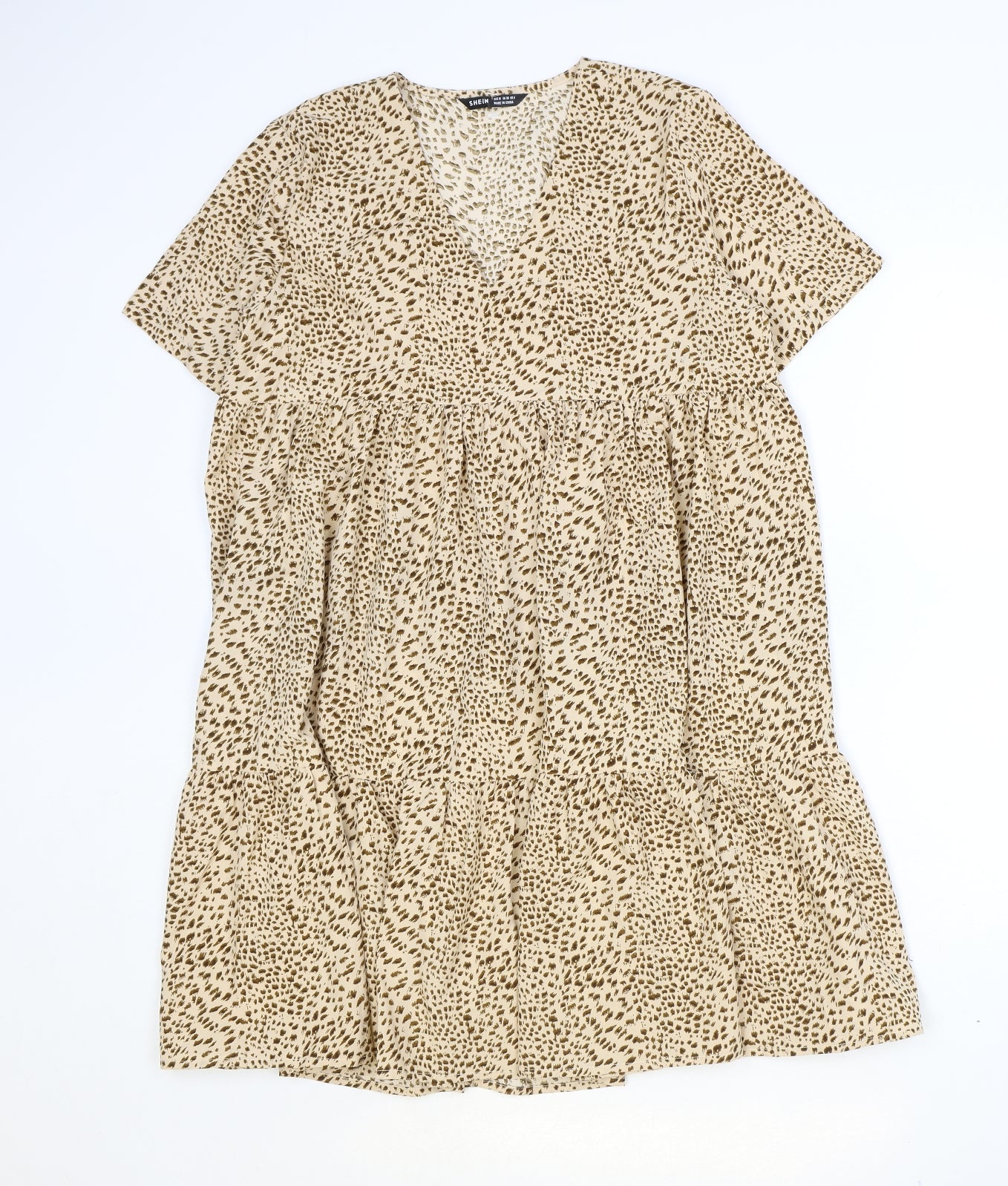 SheIn Womens Brown Geometric Polyester Shift Size M V-Neck Pullover - Drop Hem