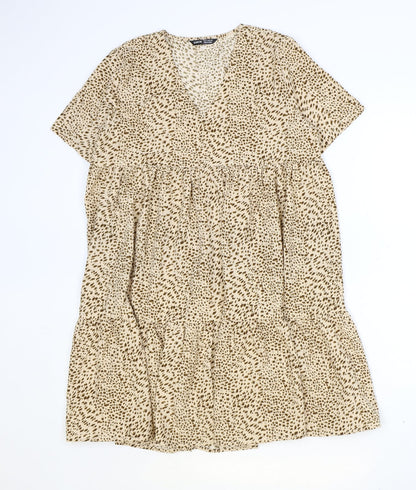 SheIn Womens Brown Geometric Polyester Shift Size M V-Neck Pullover - Drop Hem