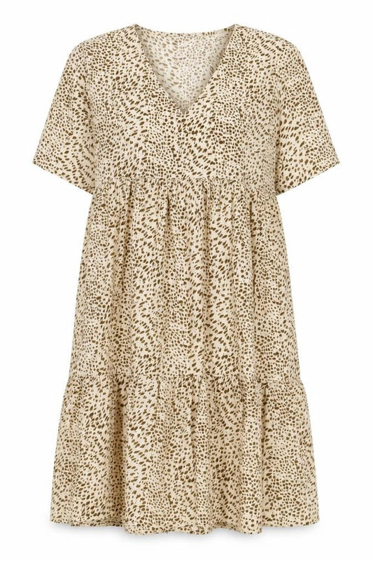 SheIn Womens Brown Geometric Polyester Shift Size M V-Neck Pullover - Drop Hem