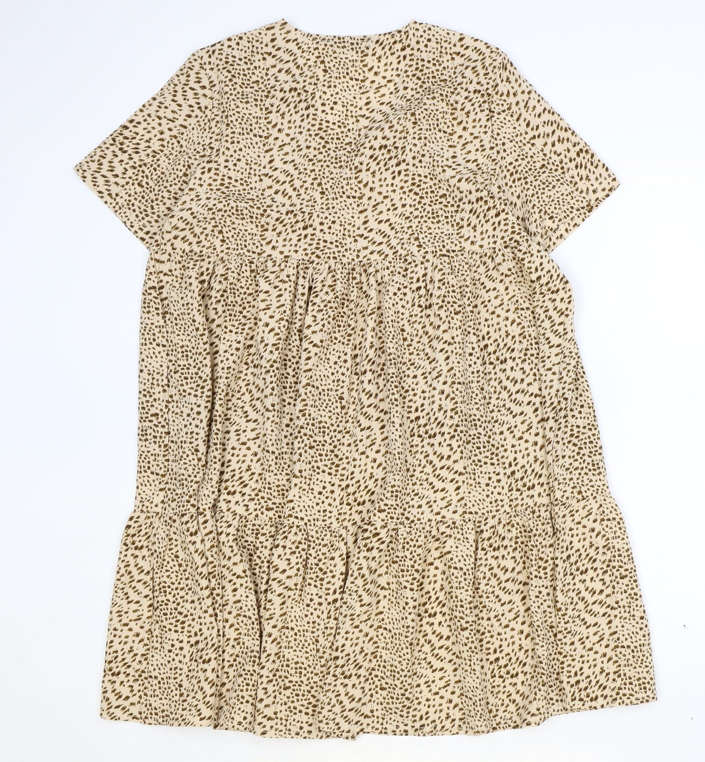 SheIn Womens Brown Geometric Polyester Shift Size M V-Neck Pullover - Drop Hem