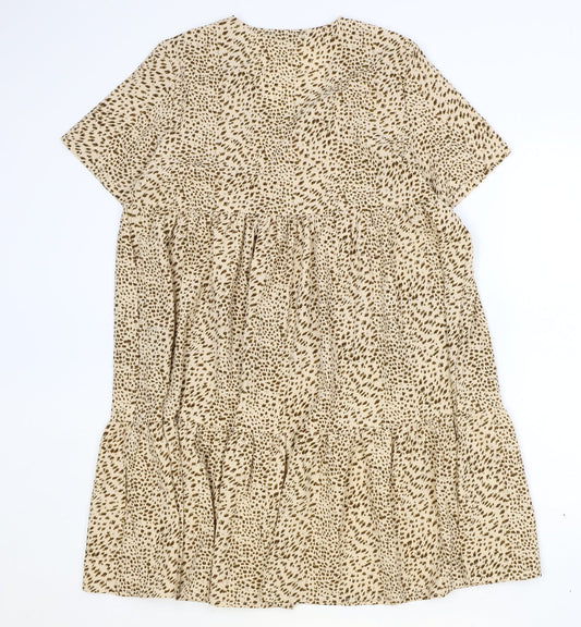 SheIn Womens Brown Geometric Polyester Shift Size M V-Neck Pullover - Drop Hem