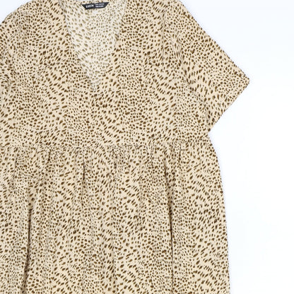 SheIn Womens Brown Geometric Polyester Shift Size M V-Neck Pullover - Drop Hem