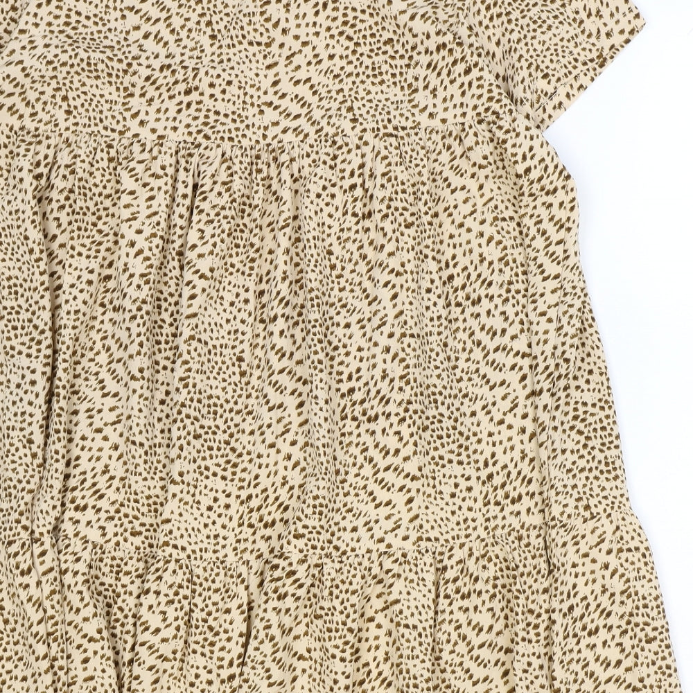 SheIn Womens Brown Geometric Polyester Shift Size M V-Neck Pullover - Drop Hem