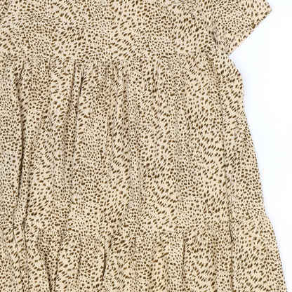 SheIn Womens Brown Geometric Polyester Shift Size M V-Neck Pullover - Drop Hem