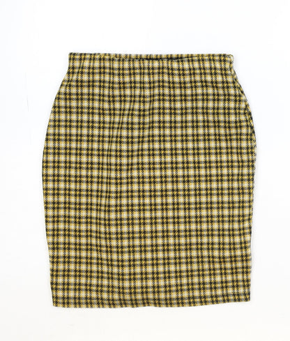 New Look Womens Yellow Plaid Polyester Straight & Pencil Skirt Size 6