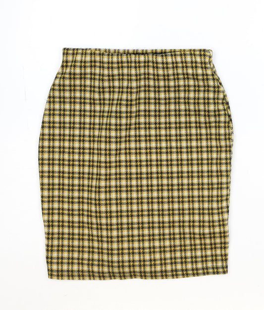 New Look Womens Yellow Plaid Polyester Straight & Pencil Skirt Size 6
