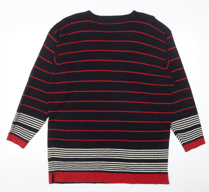 Windsor Womens Blue Round Neck Striped Acrylic Pullover Jumper Size L