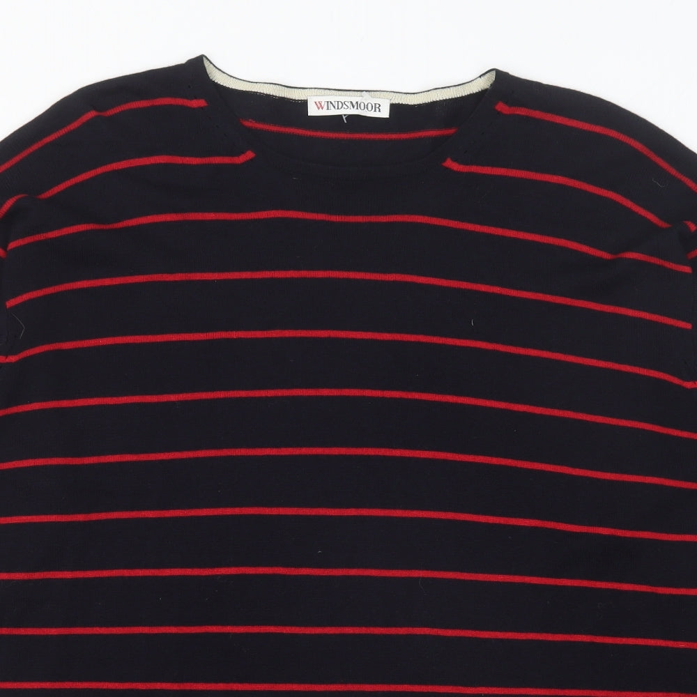 Windsor Womens Blue Round Neck Striped Acrylic Pullover Jumper Size L